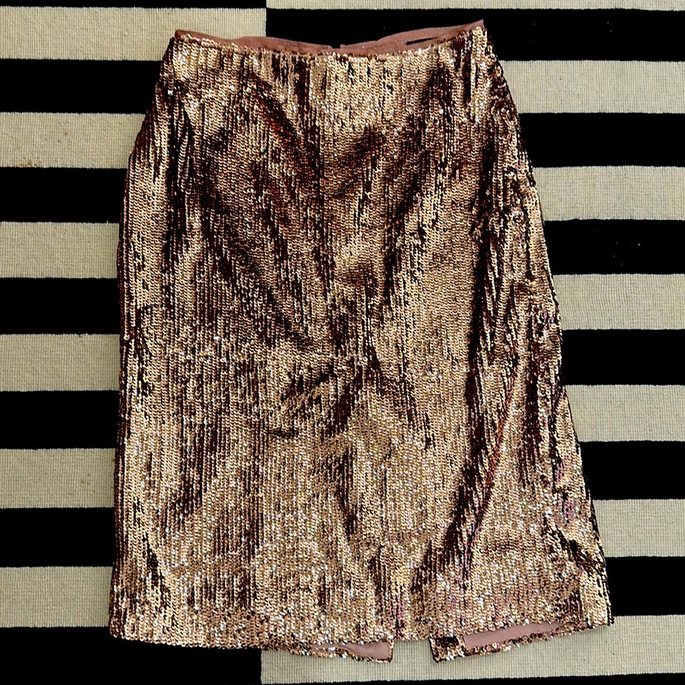 J. Crew Rose Gold Sequin Pencil Skirt, size 2